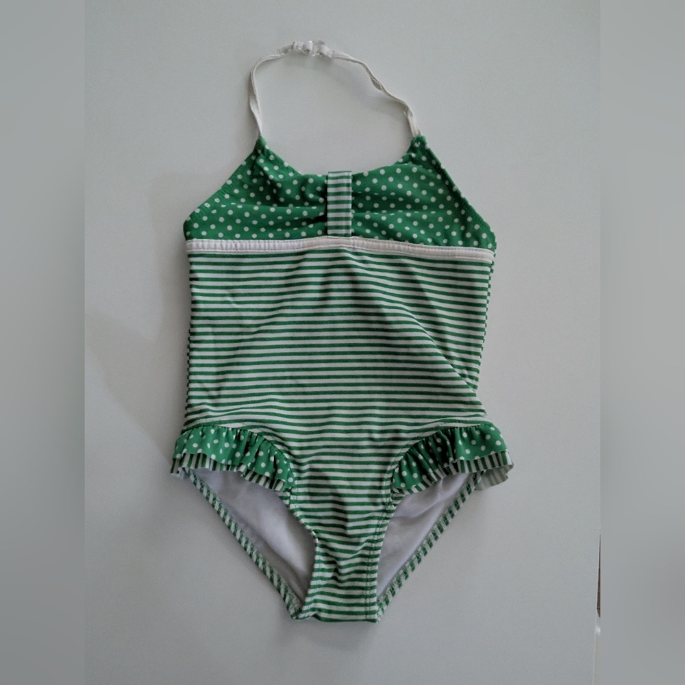 Super Cute Green Striped Kids Swimsuit - 5T